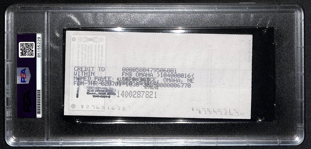Johnny Unitas Signed 6/27/02 Check Psa/Dna Gem Mt 10 188655