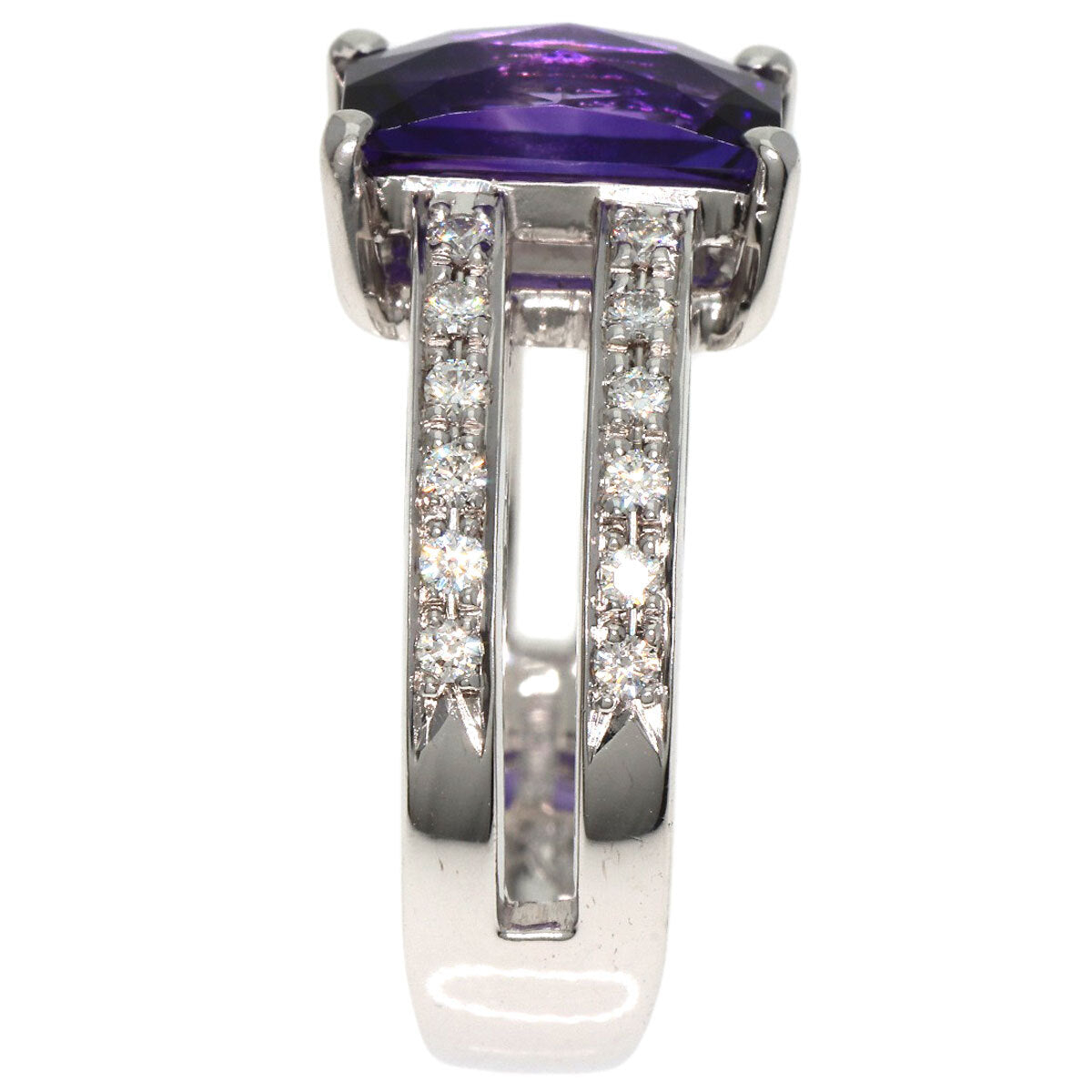 1.87Ct Amethyst Diamond Ring K18 White Gold 8.5G