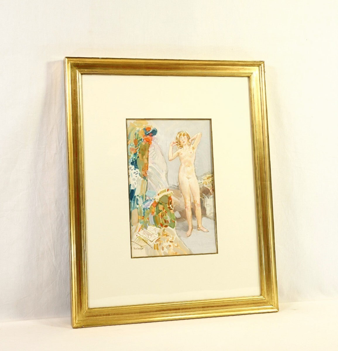 Erno Zorad (Hungary) Signed Original Watercolor On Paper Nude Painting Framed