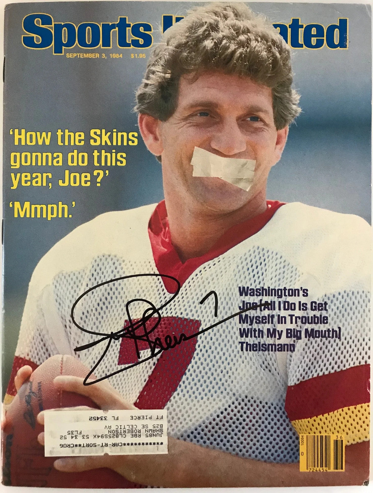 Joe Theismann Signed Sports Illustrated September 3 1984