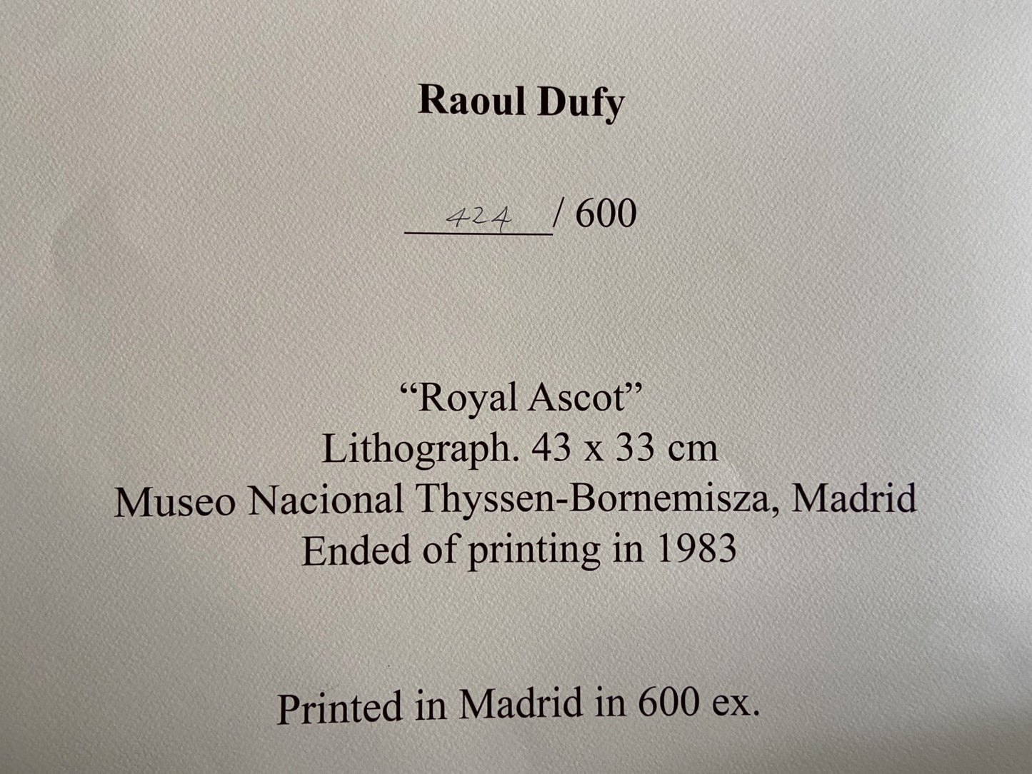 Raoul Dufy Lithograph Coa Museum Numbered By Hand Limited Signed Museum