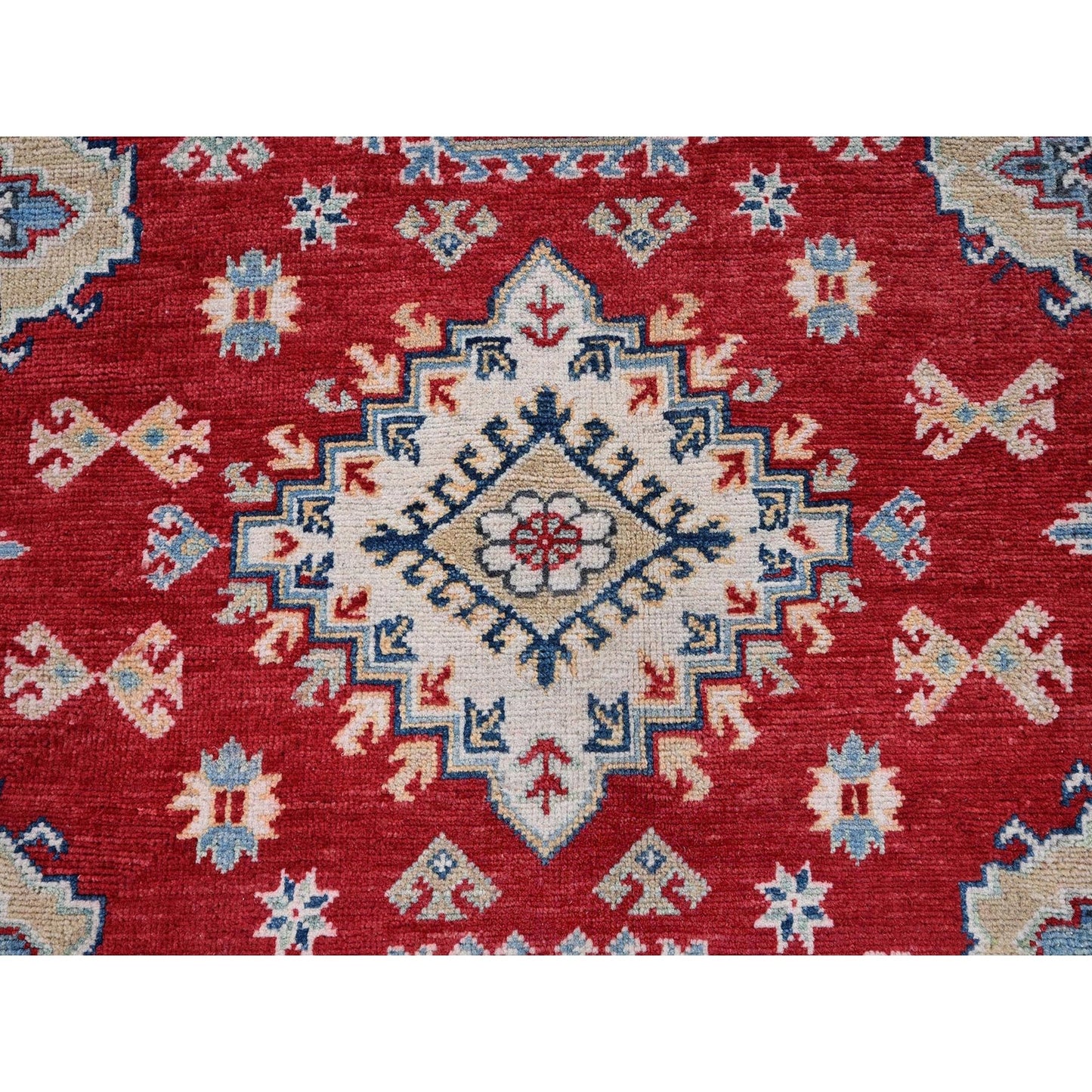 5'10"X8'8" Red Kazak With Geometric Medallions Design Wool Hand Knotted Rug