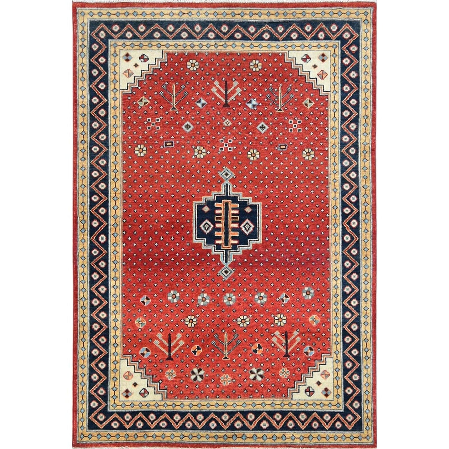 4'X5'9" Imperial Red Special Kazak Wool Hand Knotted Oriental Rug