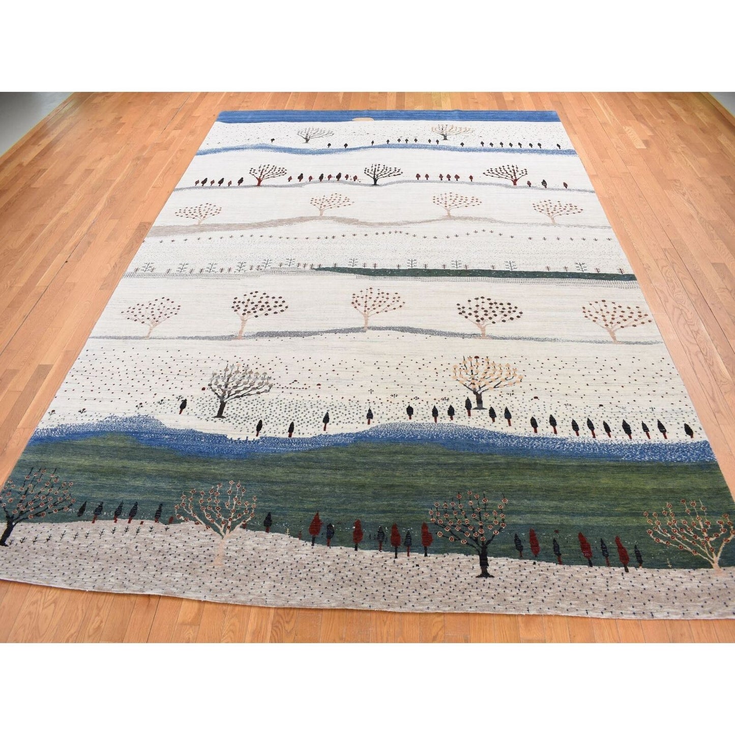 10'X14' Ivory Hand Knotted Zoroastrian Folk Art Gabbeh Pure Wool Rug