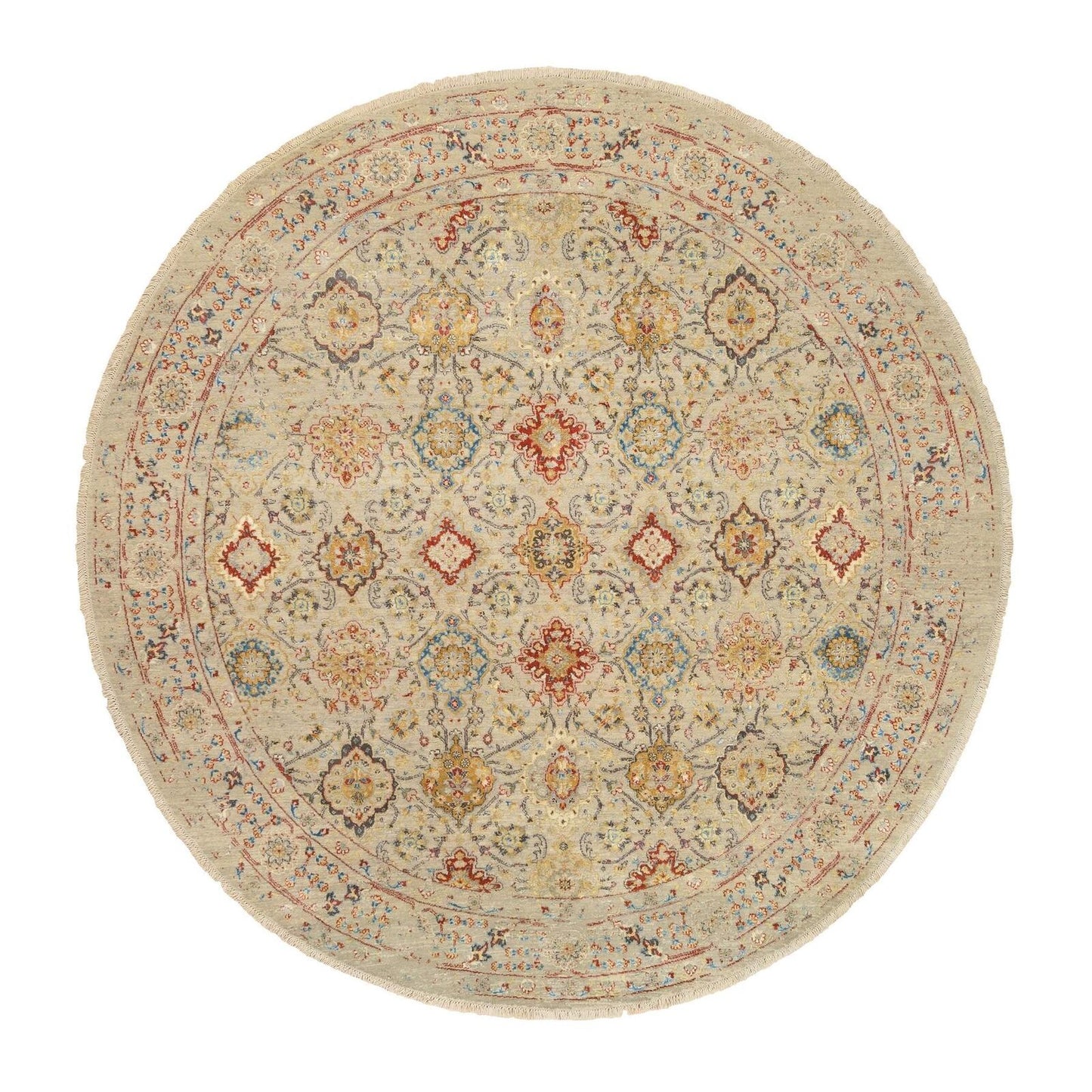 8'9"X8'9" Beige Wool And Pure Silk Hand Knotted Oriental Round Rug