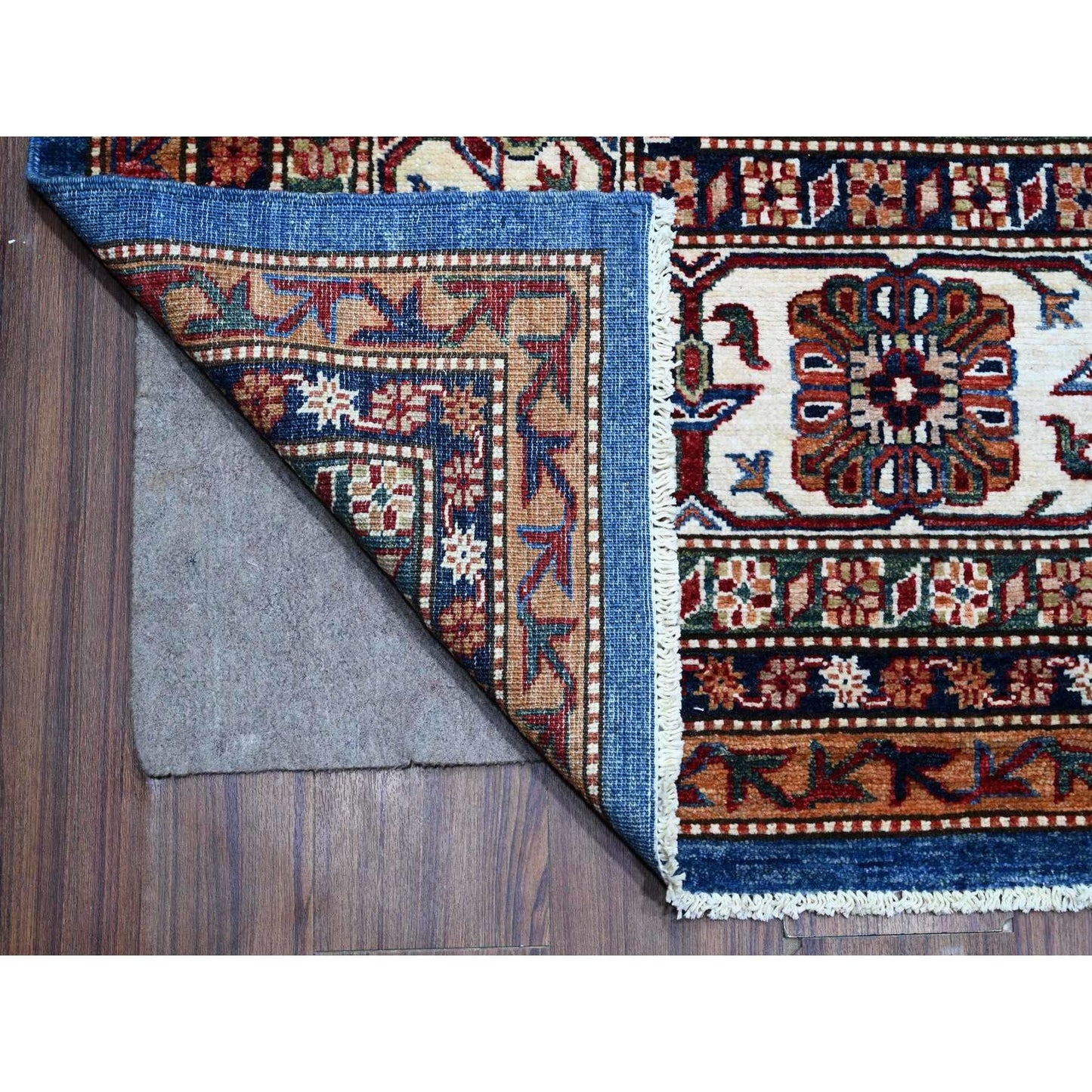 9'10"X13'5" Periwinkle Blue Super Kazak Wool Hand Knotted Geometric Rug