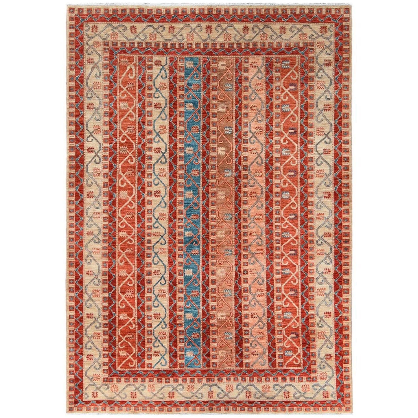 6'2"X8'8" Colorful Super Kazak With Shawl Design Hand Knotted Wool Rug