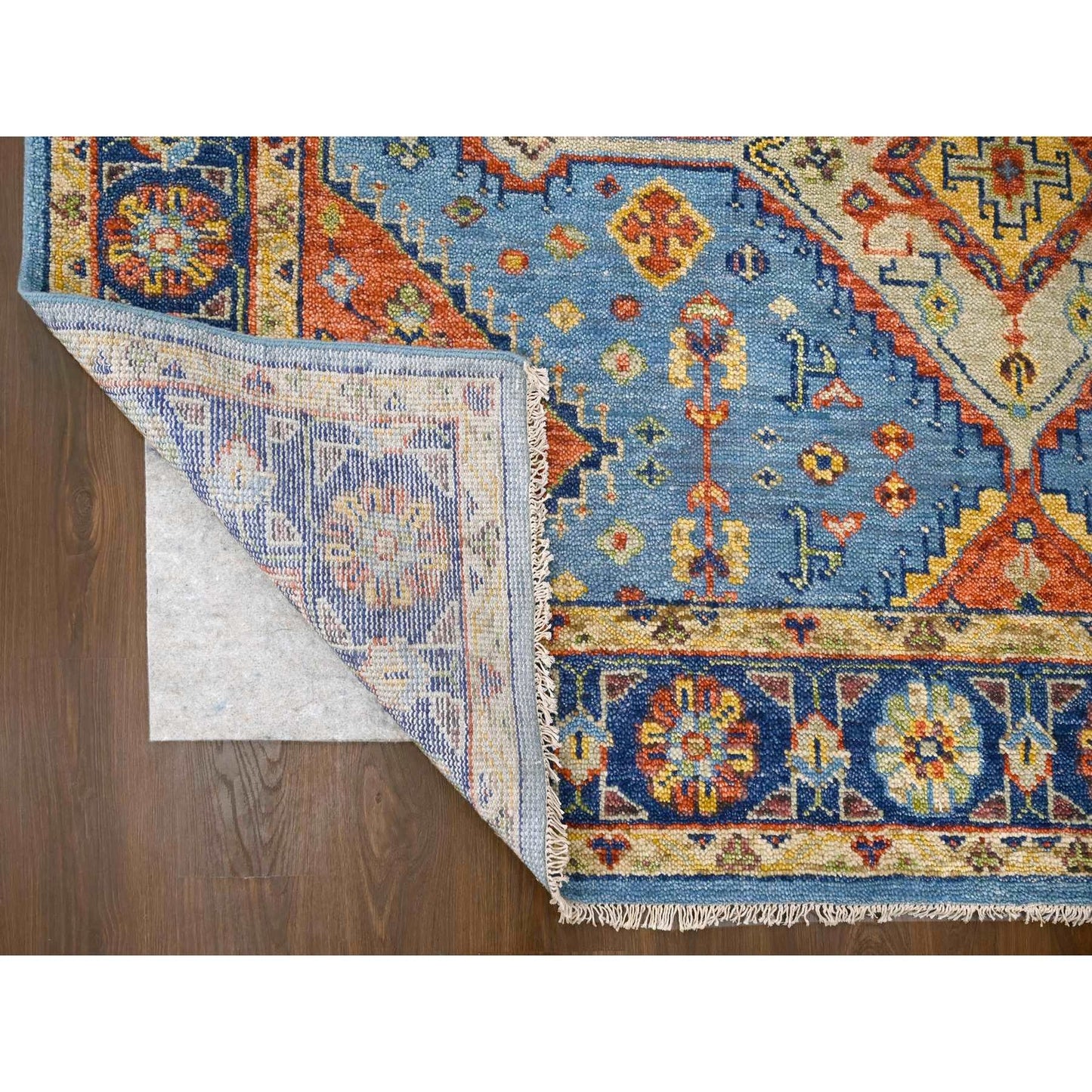 8'10"X11'10" Light Blue Hand Knotted Sheeraz Design Pure Wool Rug