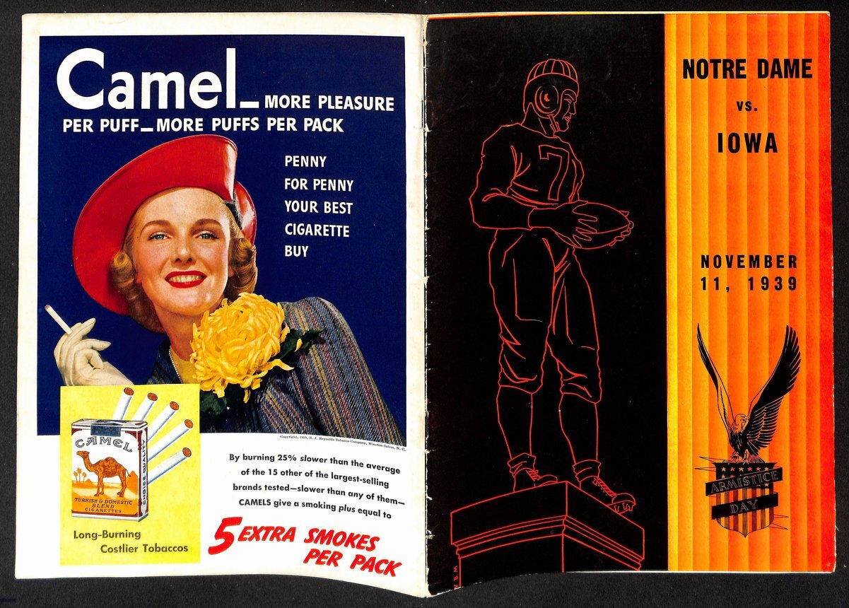 1939 Iowa Vs Notre Dame Vintage College Football