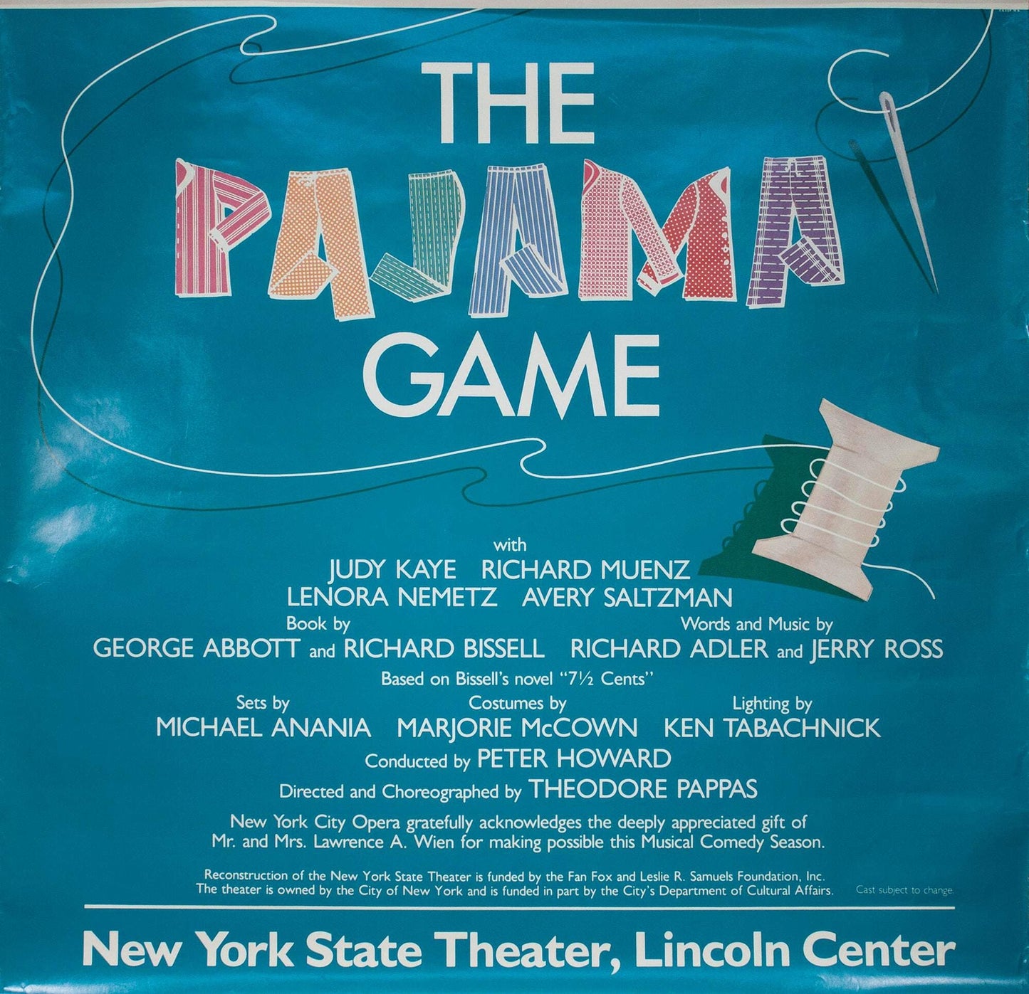 Artist Unknown The Pajama Game " Poster Advertising Blue Red Ye