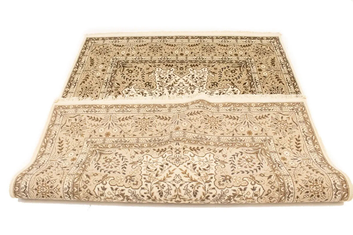 Handmade Vintage Style Cream Floral Kirman Rug