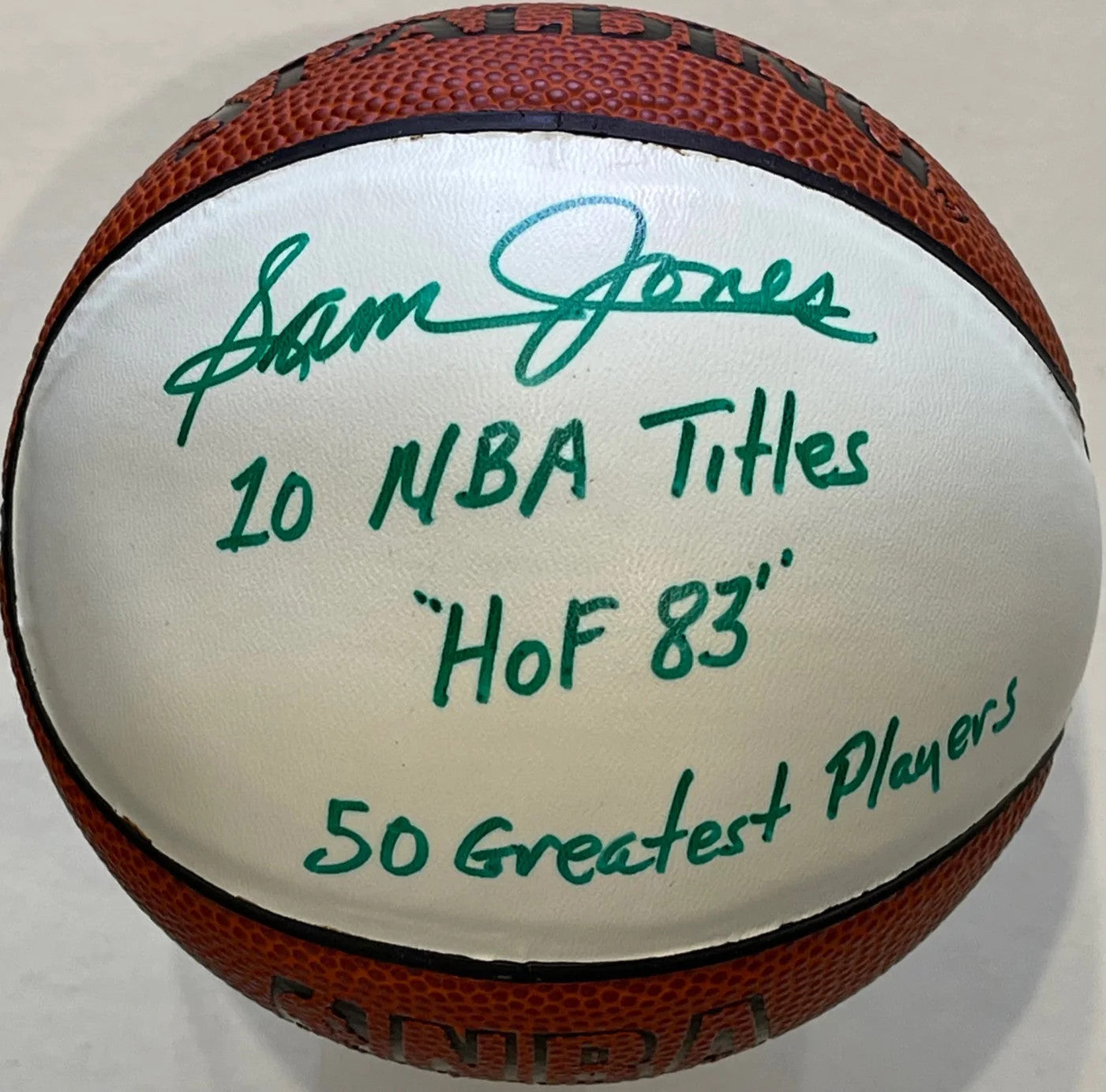 Sam Jones Autographed Spalding White Panel Mini