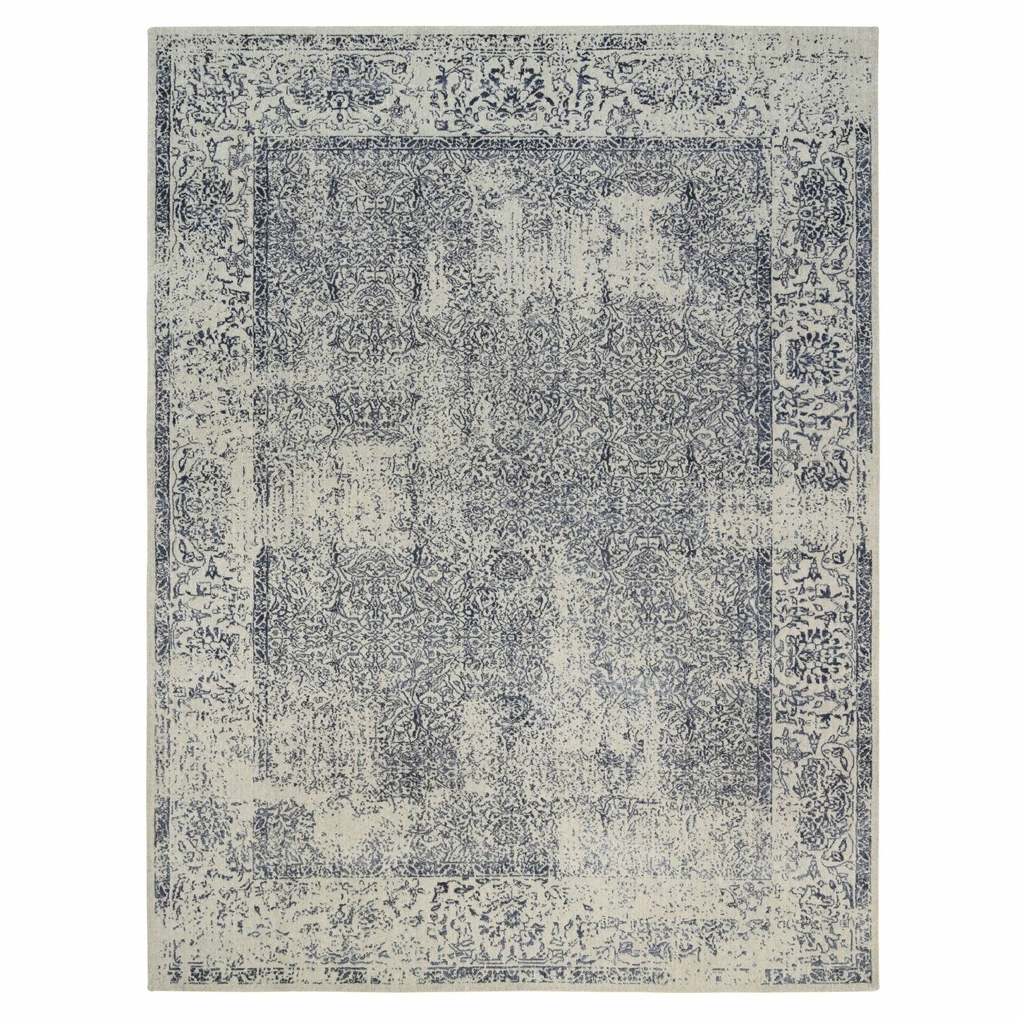 9'1"X12' Hand Loomed Light Gray Fine Jacquard Wool And Art Silk Rug