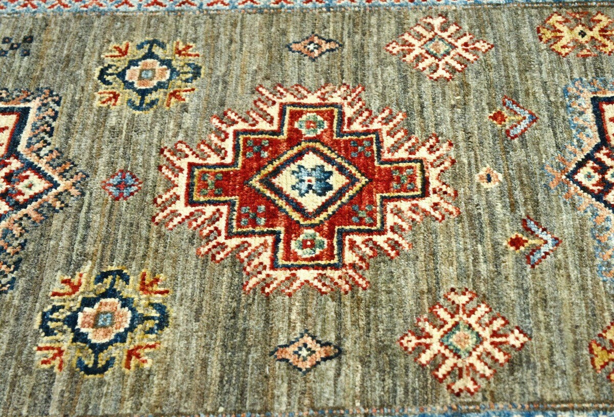 Kazak Oriental Runner Rug Geometric Design