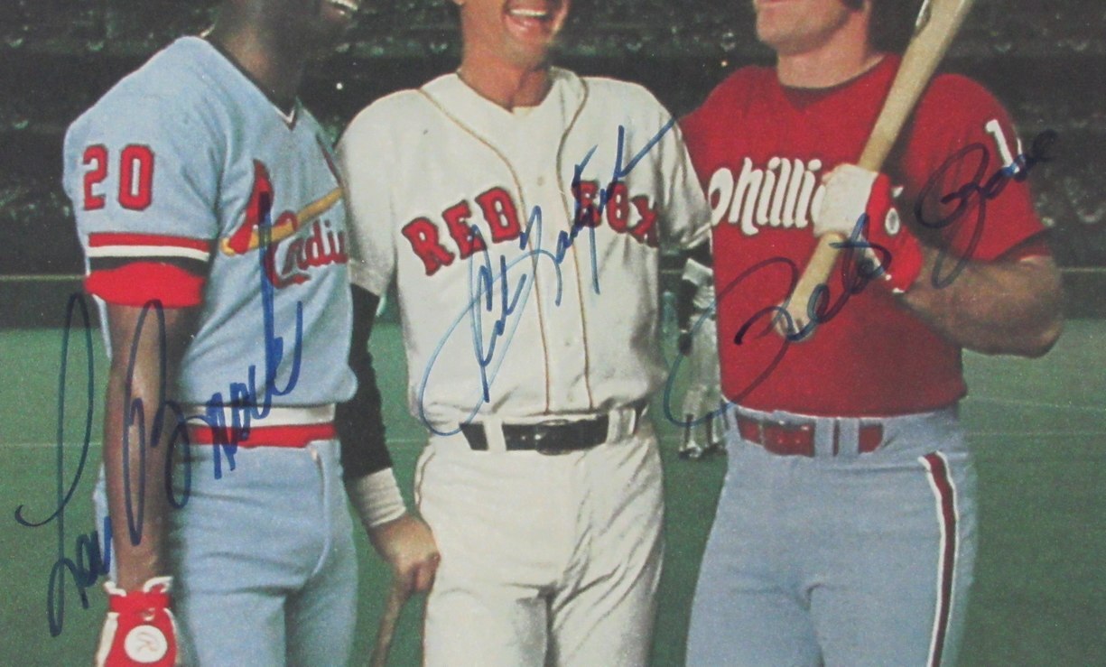 Brock/Carl Yastrzemski/Rose Multi-Signed 12X18