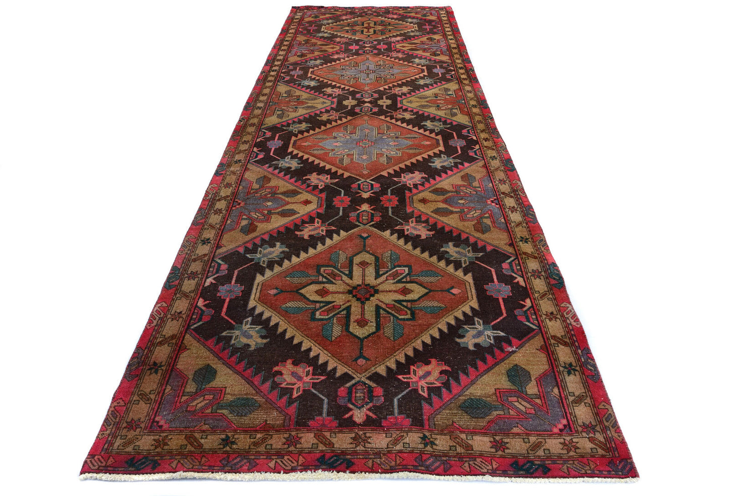 Semi-Antique Distressed Oriental Runner Rug Muted