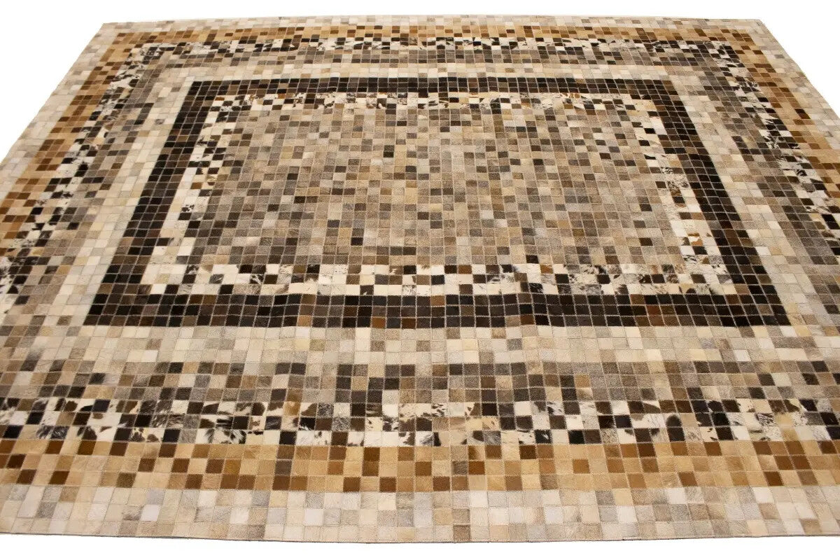 8X10 Ft Contemporary Multicolored Cowhide Leather