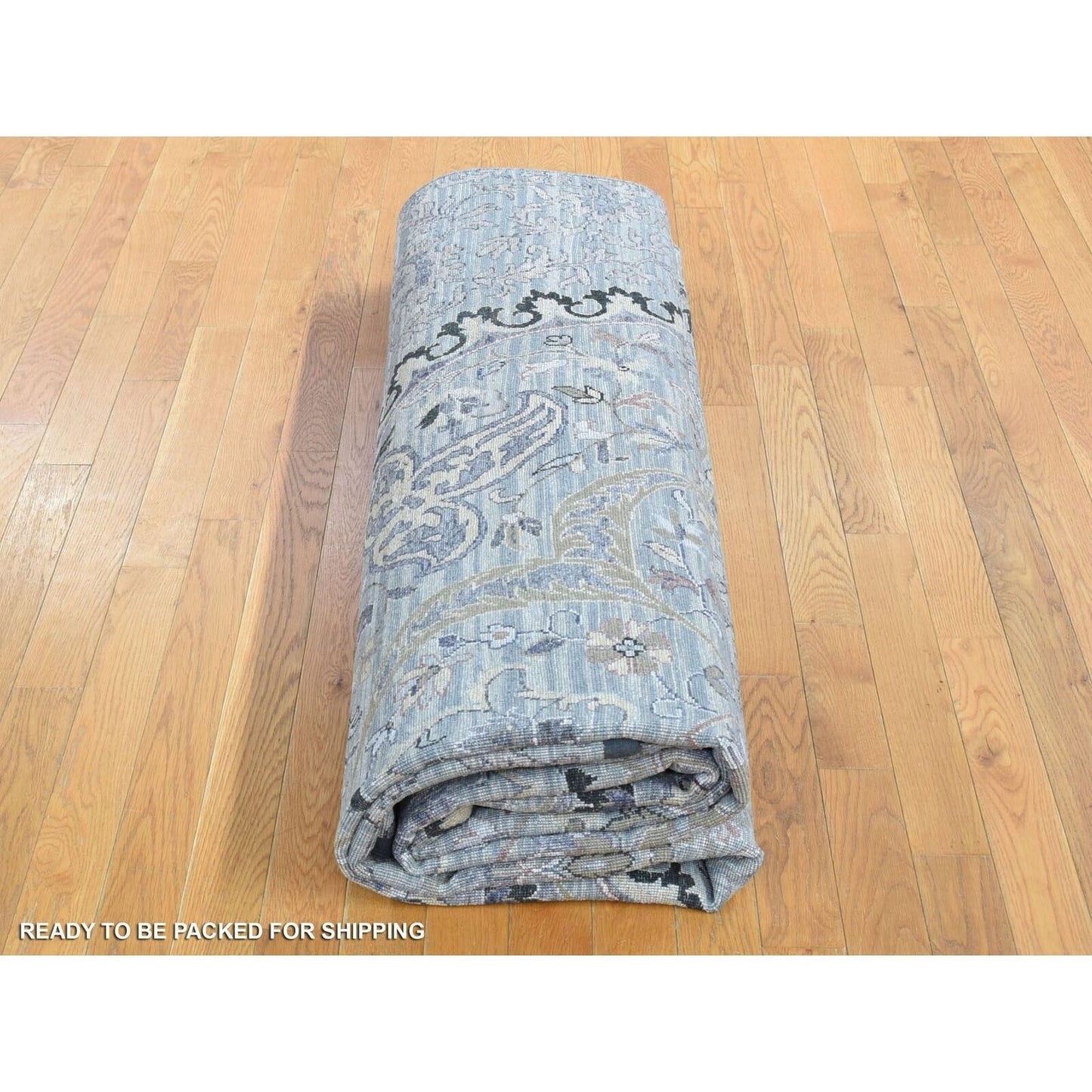9'X12' Silver Gray The Maharaja Design Silk With Wool Hand Knotted Rug