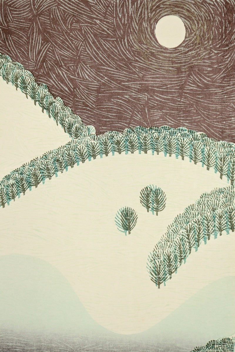 Munenori Makino Woodblock Print "Snowy Mountain Light" 1981 A.P Signed Japan