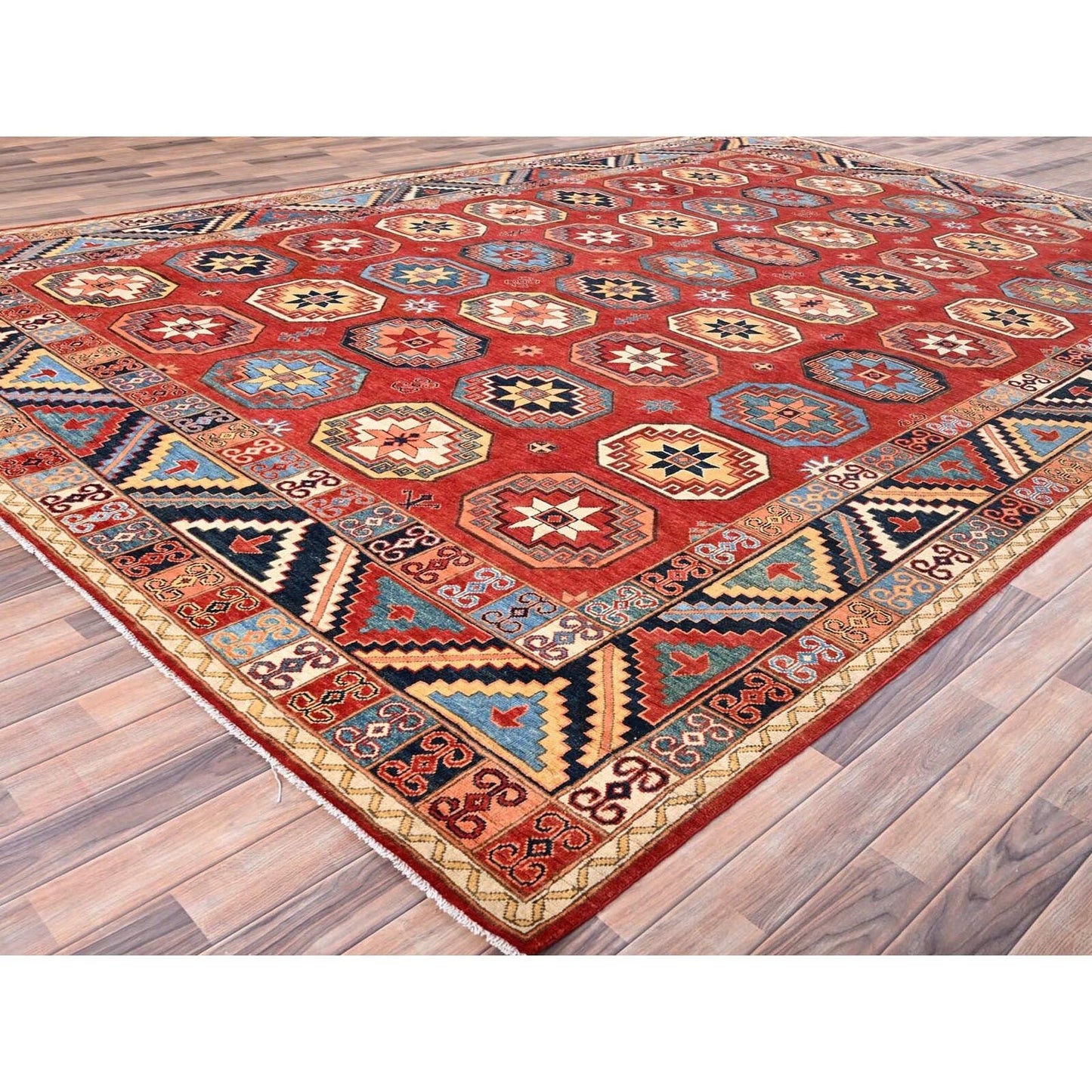 10'X13'10" Red Afghan Ersari Design Hand Knotted Natural Wool Rug