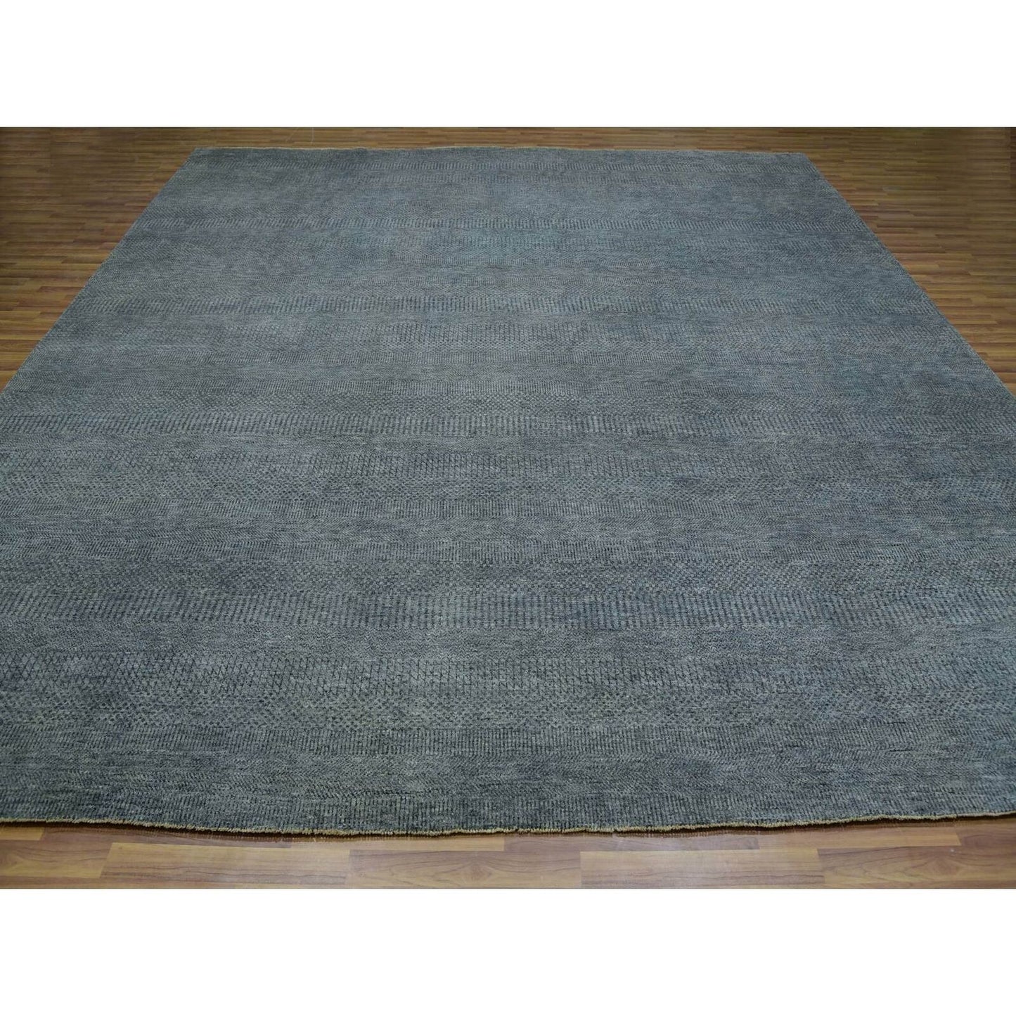 12'X12' Krypton Gray Hand Knotted Modern Grass Design Square Oriental Rug