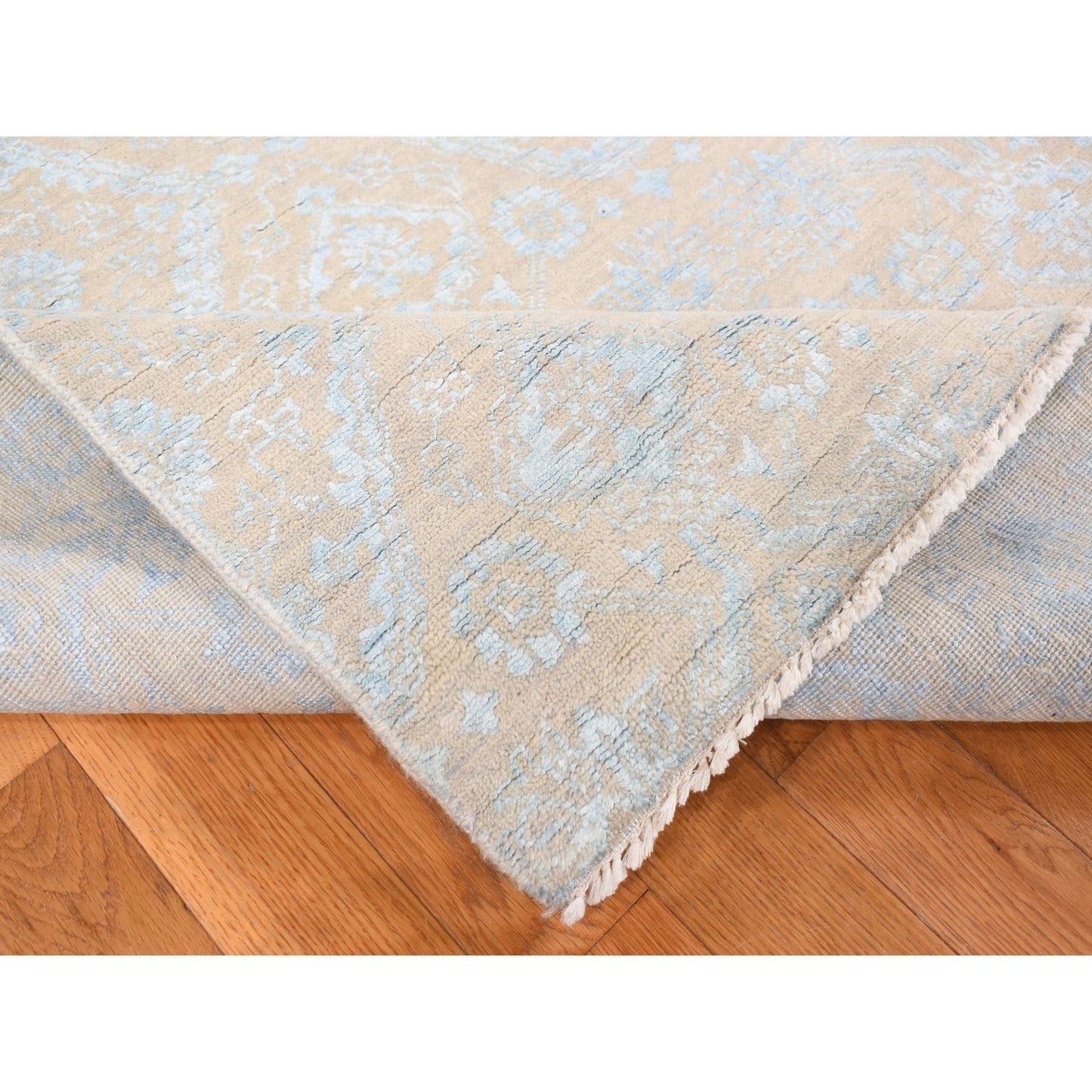 11'10"X15' Brown Wool And Silk Rosettes Design Hand Knotted Oversized Rug