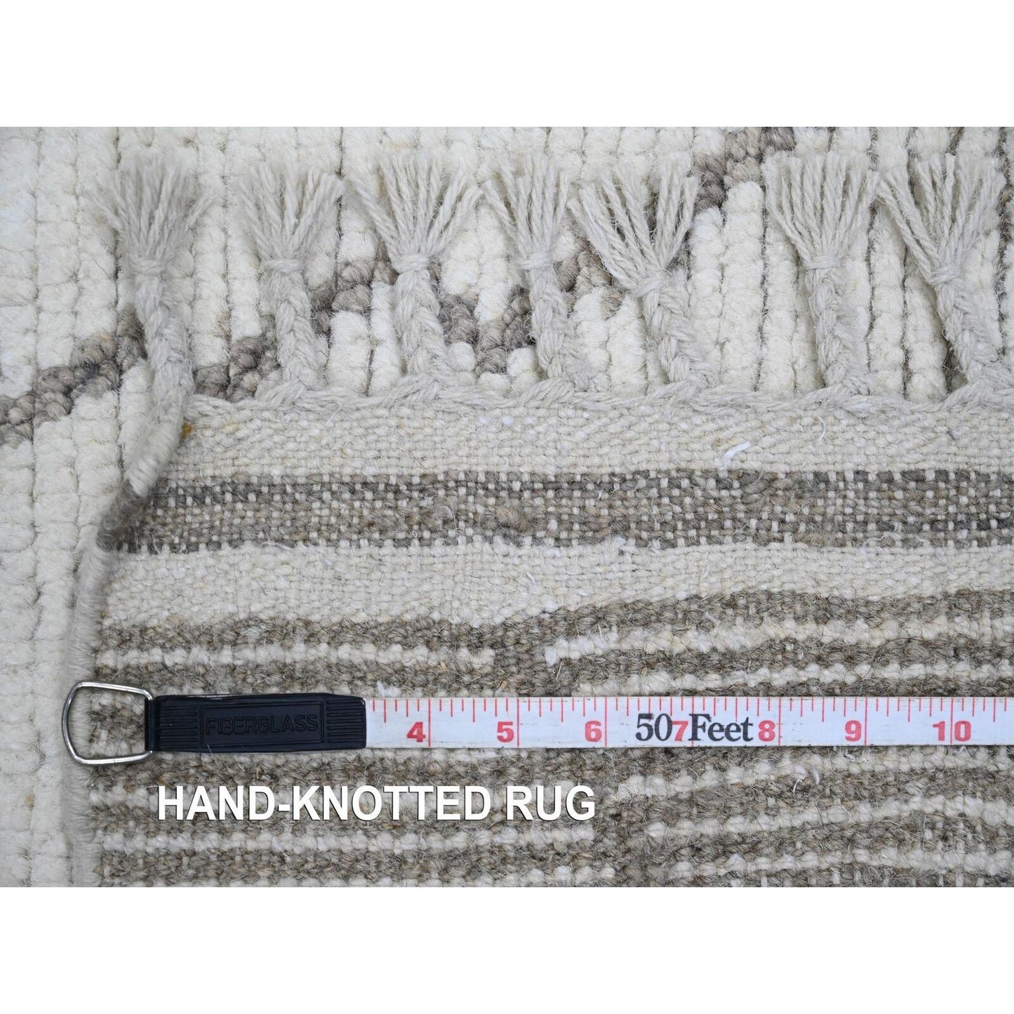 3'3"X15'5" White Geometric Moroccan Weave Wool Hand Knotted Runner Rug