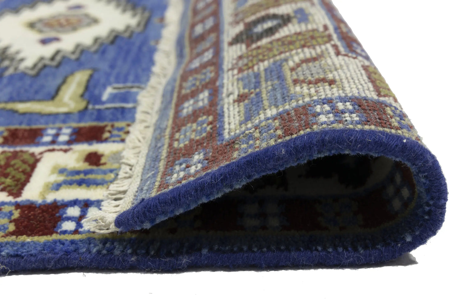 Hand-Knotted Kazak Oriental Rug 4X6 Ft Blue