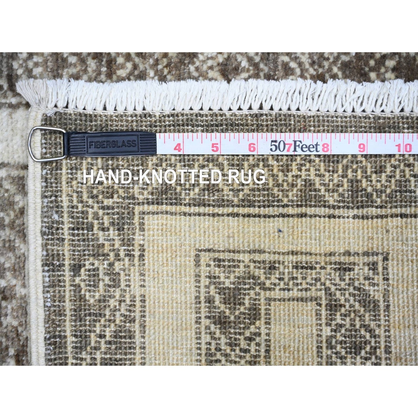 4'X11'8" Taupe Brown Hand Knotted Wool Fine Peshawar Runner Oriental Rug