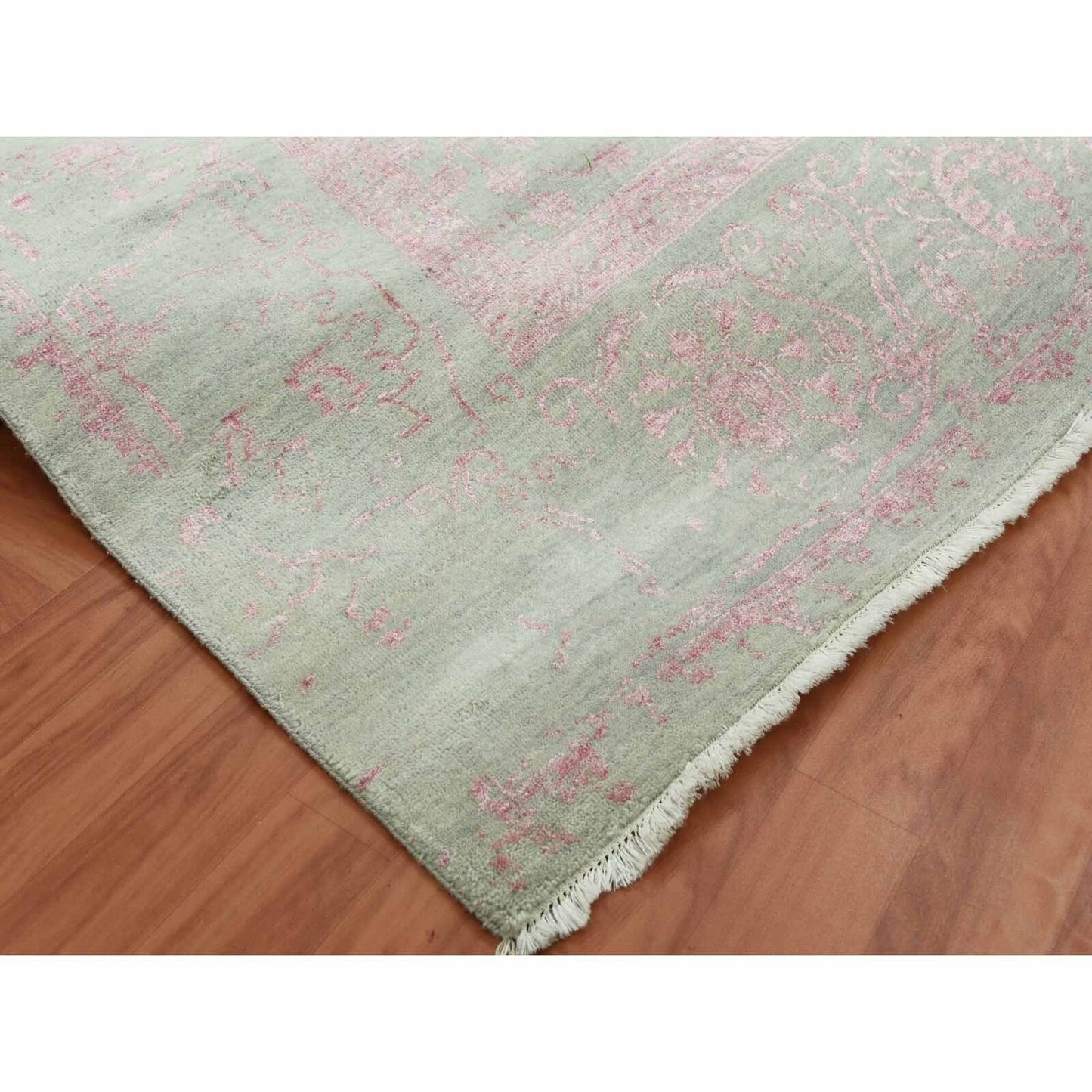 9'X11'10" Gray Broken Zoroastrian Design Wool And Silk Hand Knotted Rug