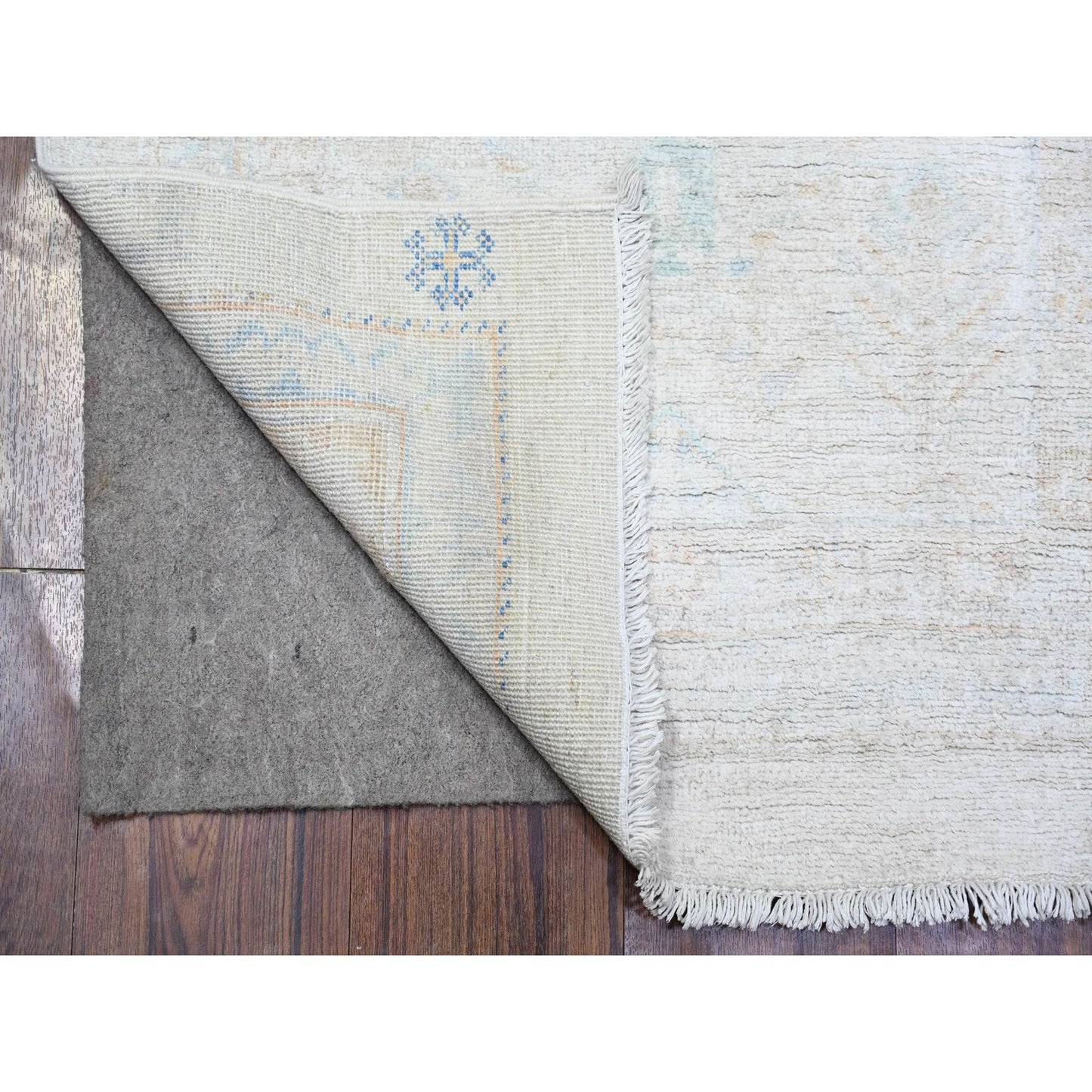 2'5"X8'5" Swan White Washed Out Peshawar Wool Hand Knotted Runner Rug