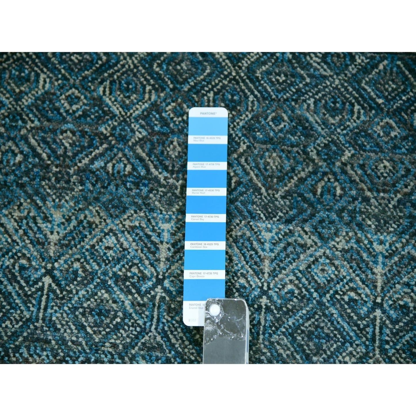 12'X12' Blue Hand Knotted Kohinoor Repetitive Diamond Wool Xl Square Rug