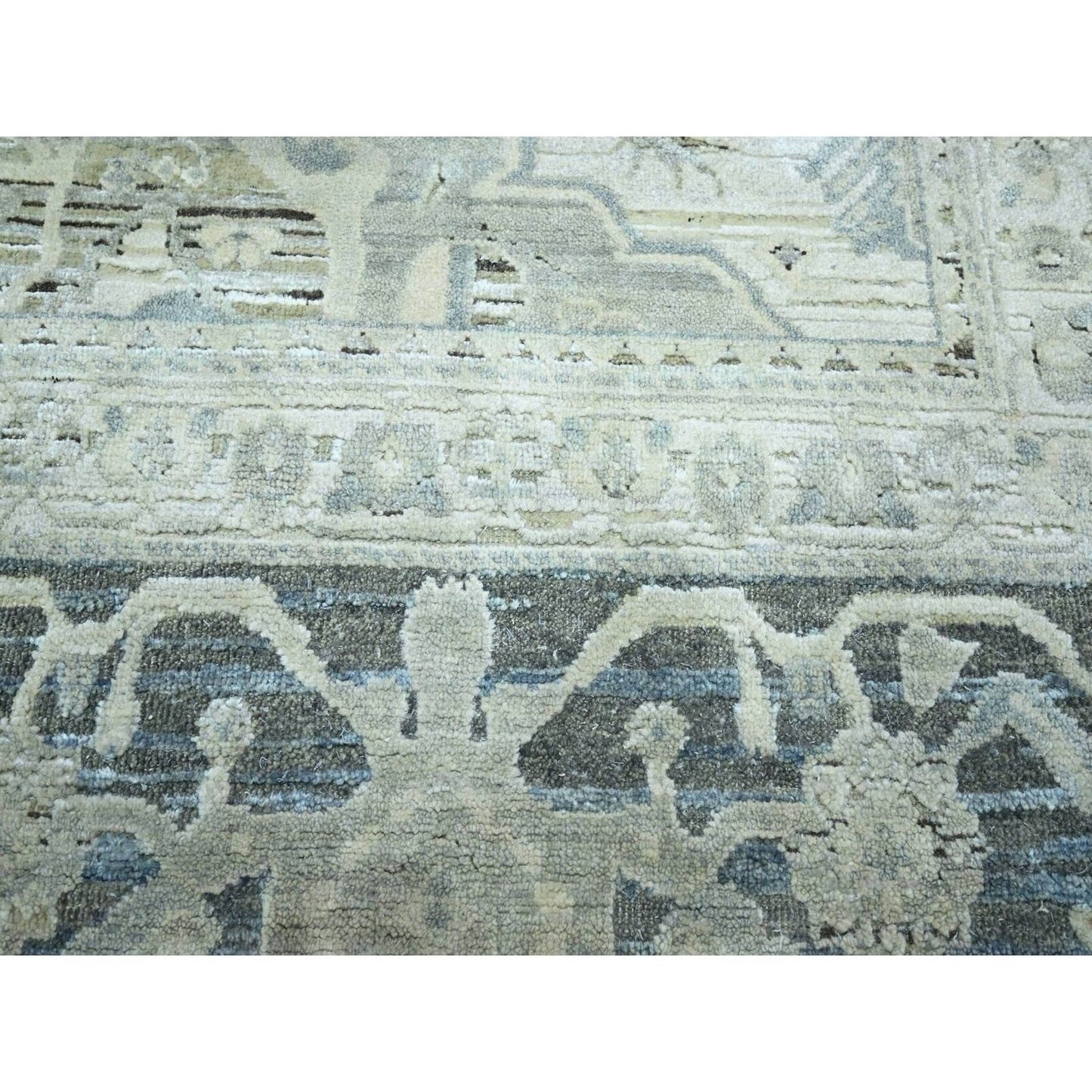 8'X9'10" Misty Gray Hand Knotted Oushak Design Silk And Oxidized Wool Rug