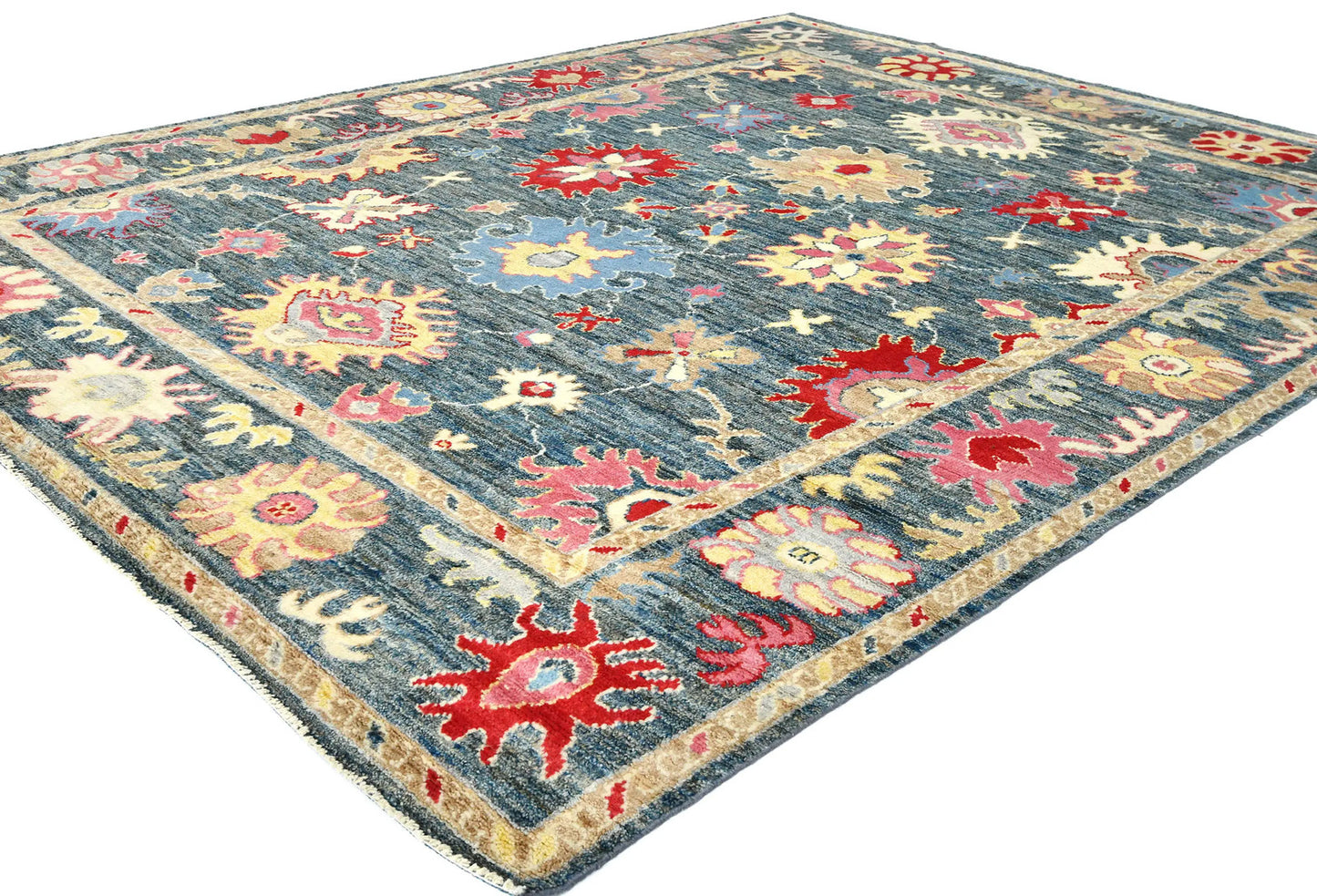Handmade Muted Gray Floral Transitional Oriental