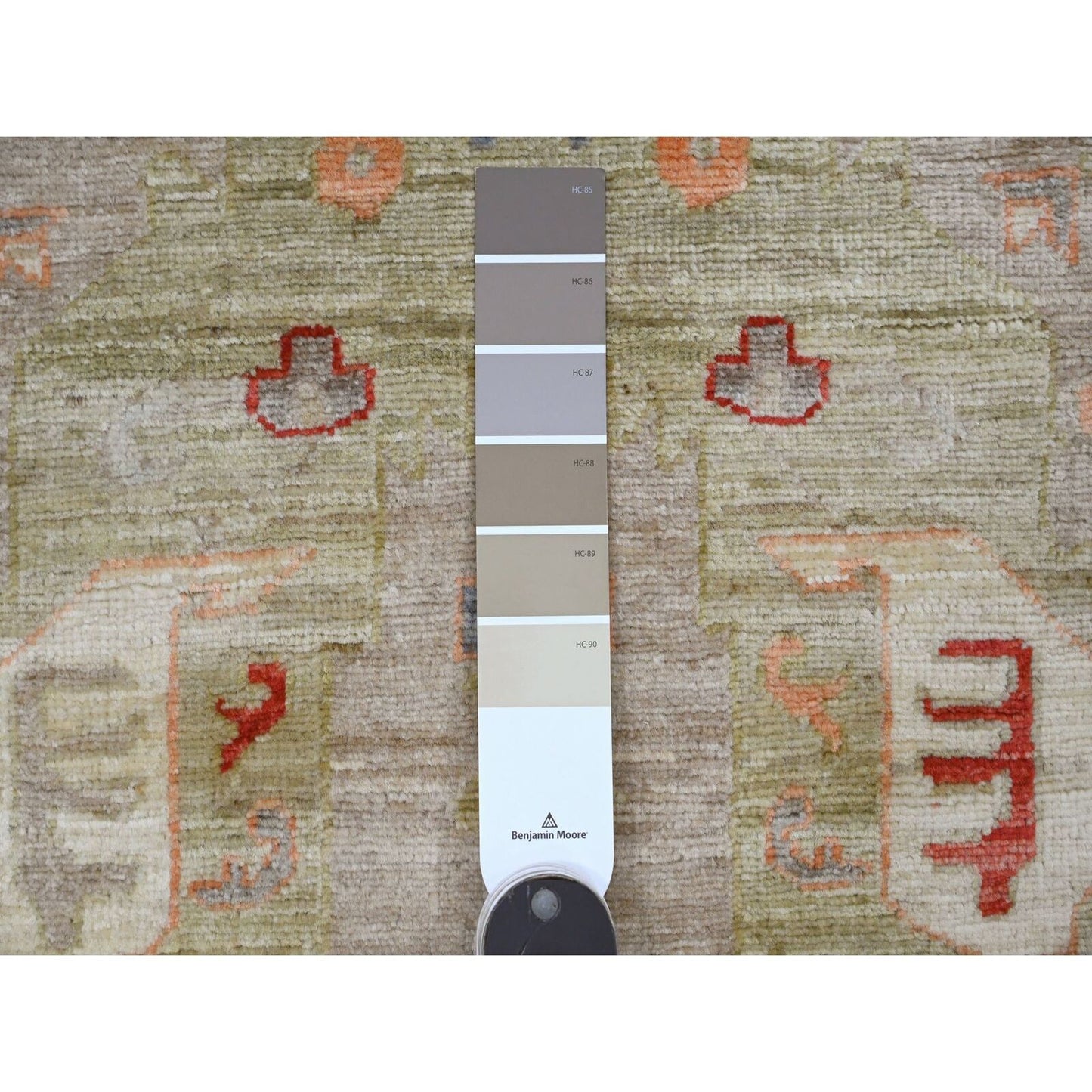 2'7"X6' Oyster Gray Heris With Dragon Design Wool Hand Knotted Runner Rug