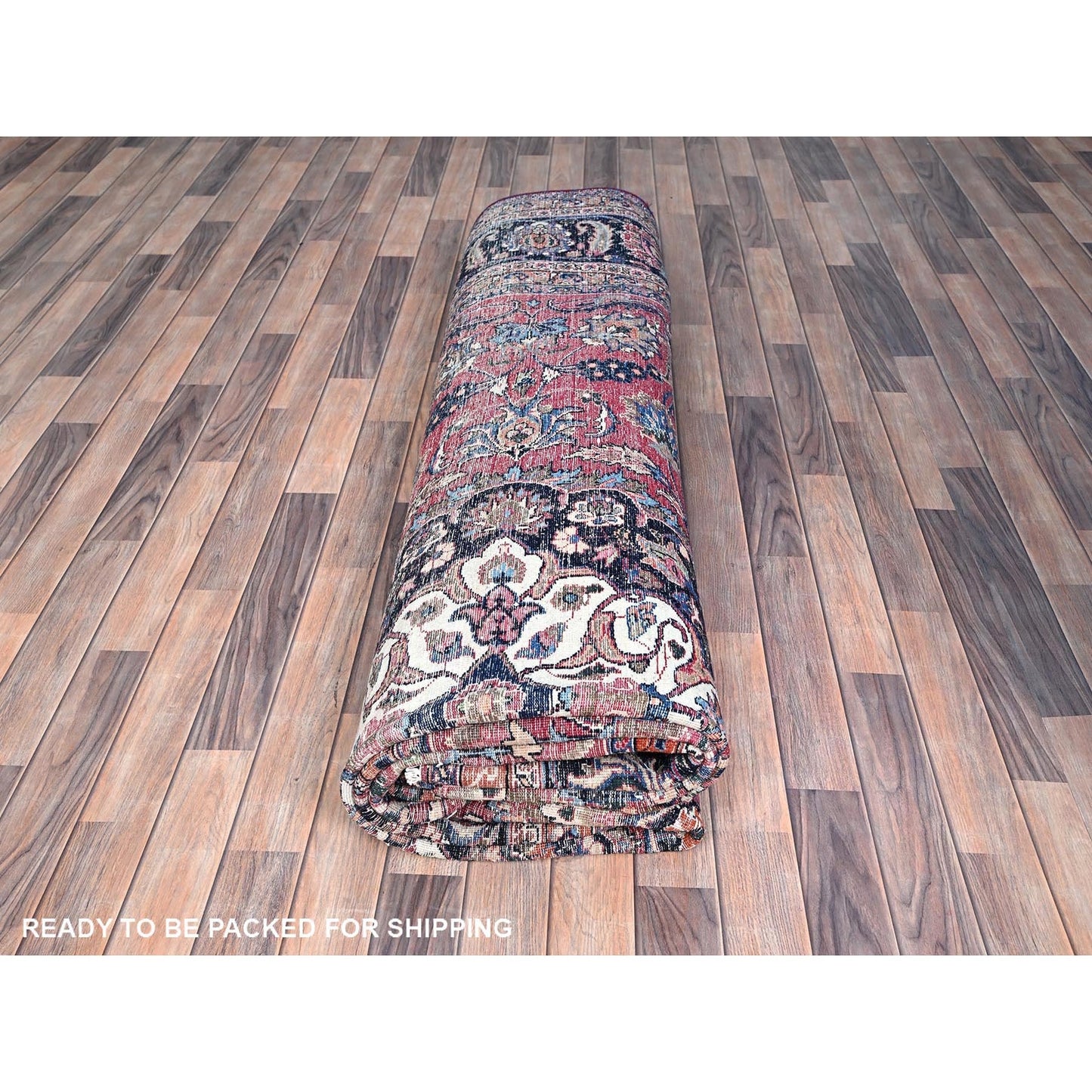 10'X12'7" Red And Worn Zoroastrian Wool Hand Knotted Rug