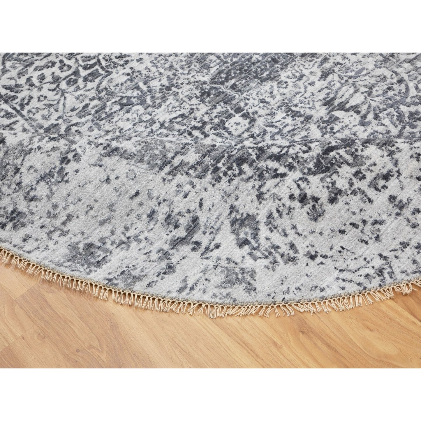 8'X8' Wool And Silk Hand Knotted Broken Design Round Fine Rug