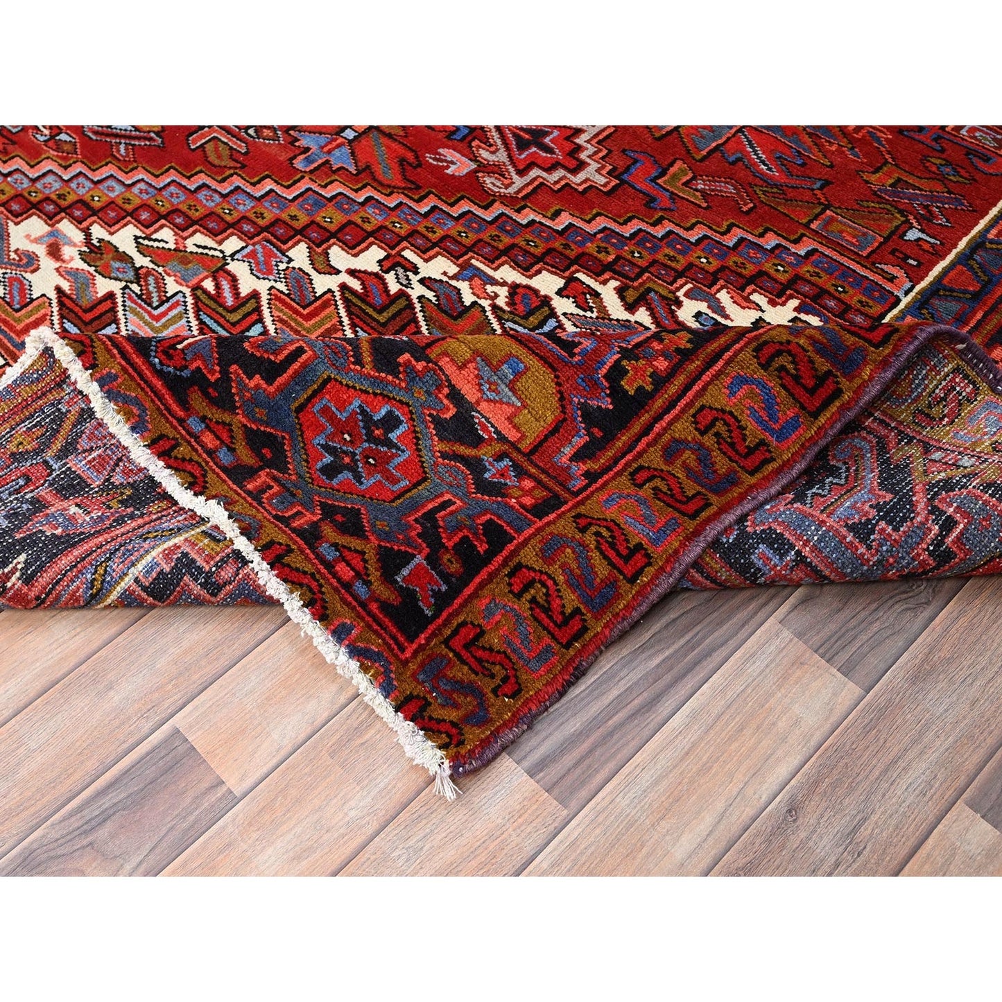 10'X12'8" Barn Red Vintage Zoroastrian Heris Pure Wool Hand Knotted Rug