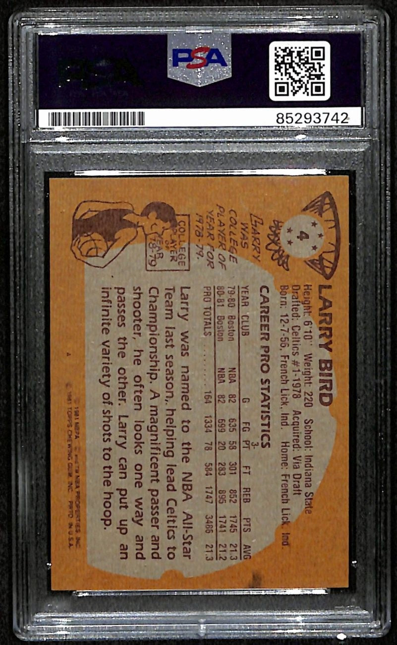 Larry Bird Hof Signed/Autographed 1981 Topps Card #4 Celtics Psa/Dna 190694