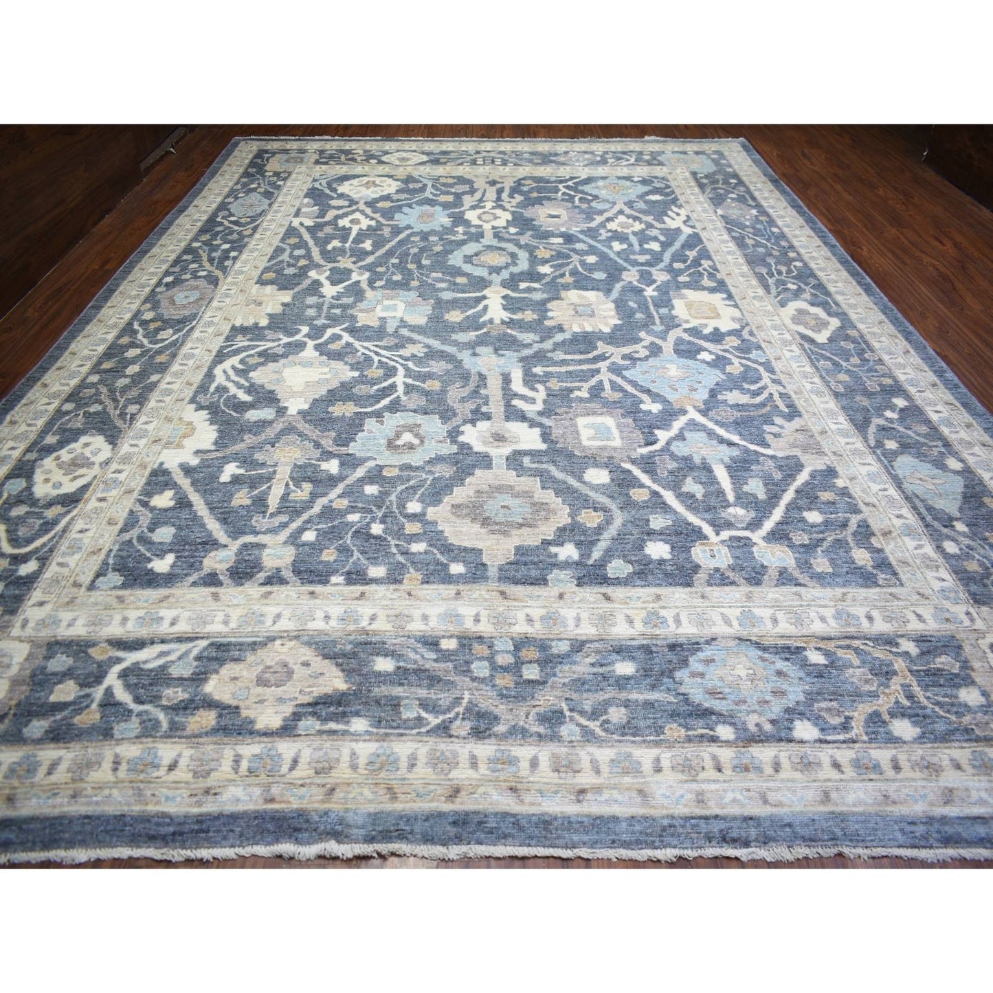 11'9"X15'7" Gray Wool Hand Knotted Afghan Angora Oushak Oversized Rug