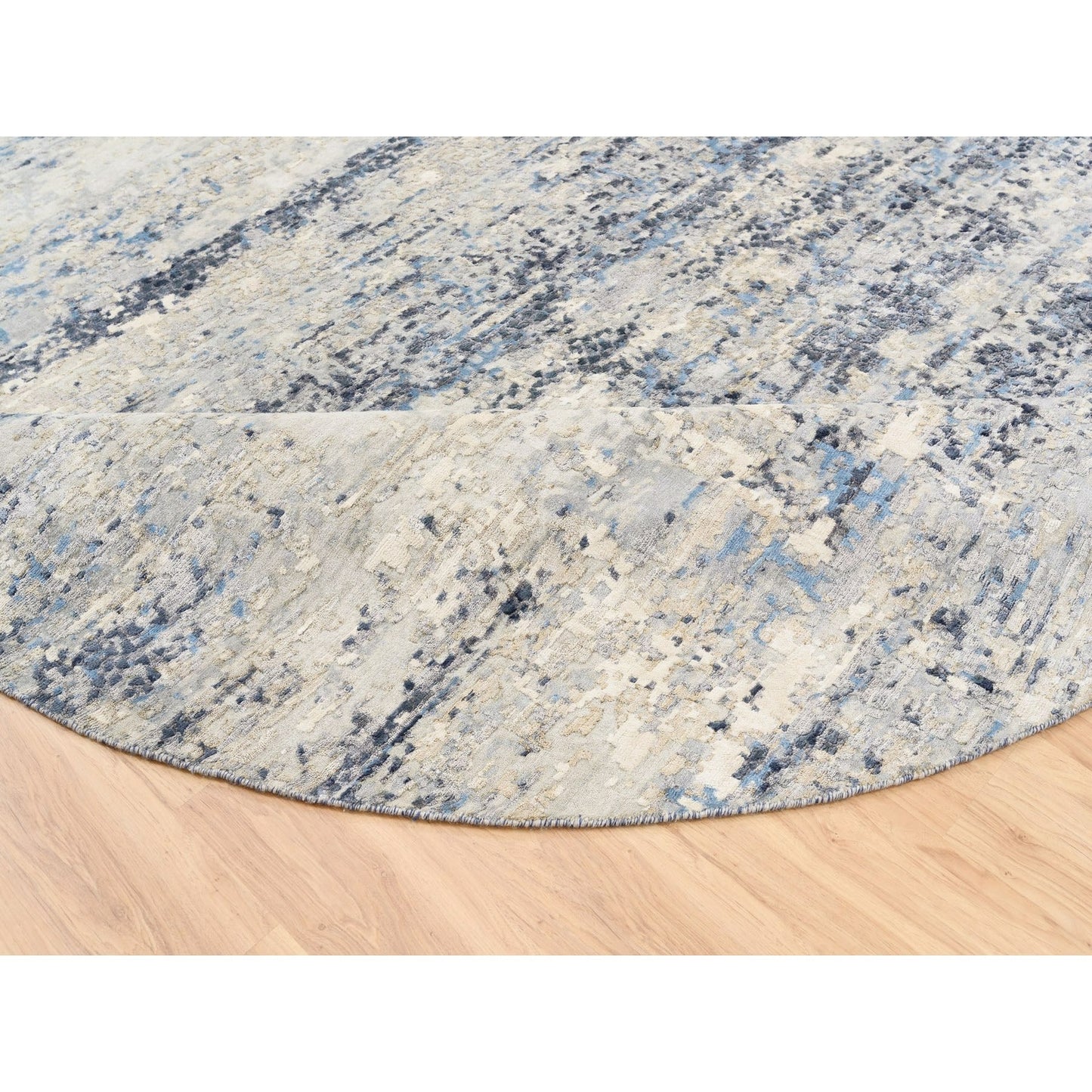 10'X10' Wool-Silk Blue Abstract Mosaic Design Hand Knotted Rug Square