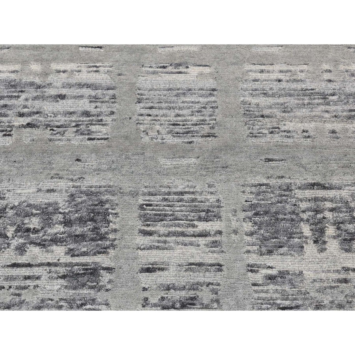 2'6"X17'10" Gray Undyed Natural Wool Modern Xl Runner Hand Knotted Rug