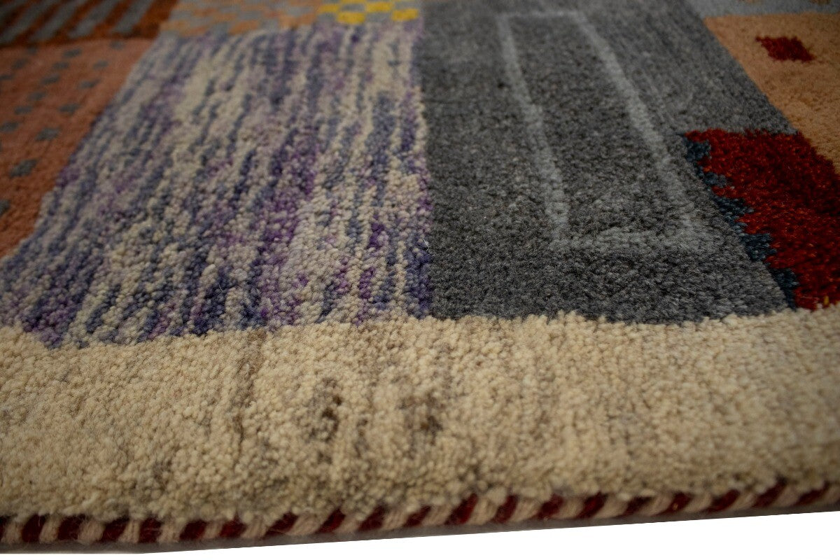 Handmade Tribal Checker Design Indo-Gabbeh Rug
