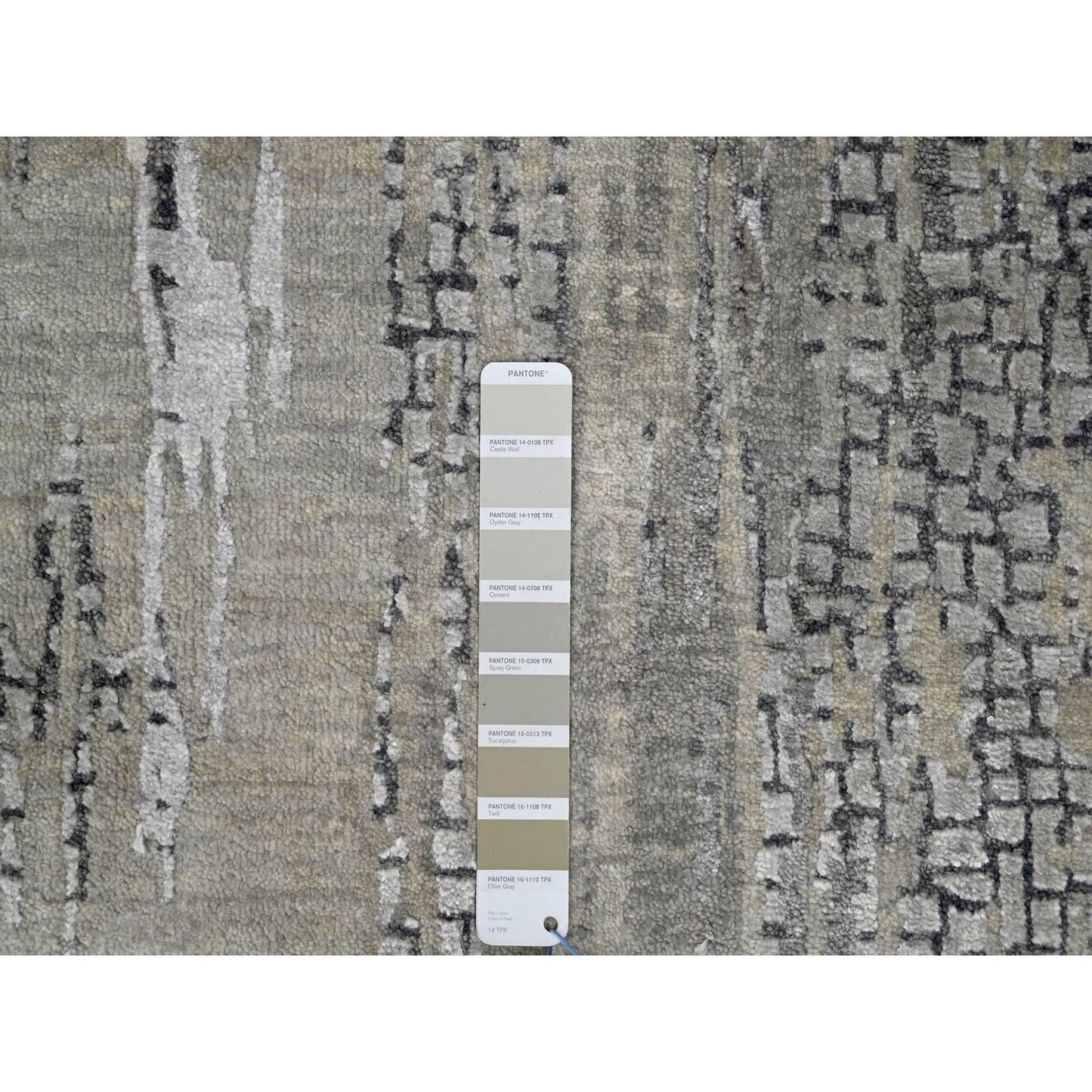 2'8"X25'7" Gray Abstract Design Wool And Silk Hand Knotted Xl Runner Rug