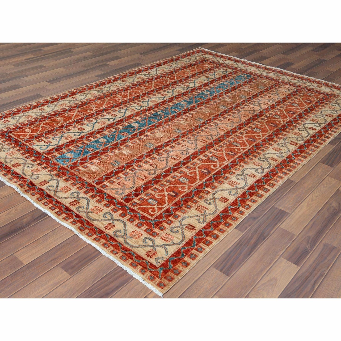 6'2"X8'8" Colorful Super Kazak With Shawl Design Hand Knotted Wool Rug