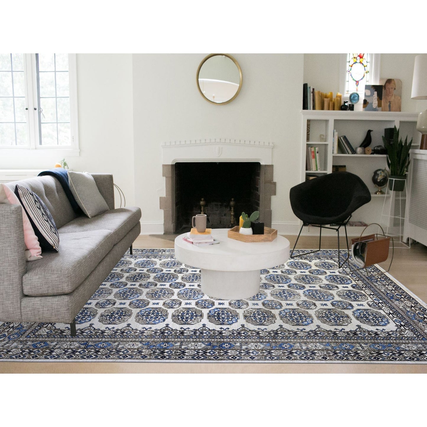 9'1"X12' Porcelain Ivory Afghan Ersari Design Hand Knotted Wool Rug