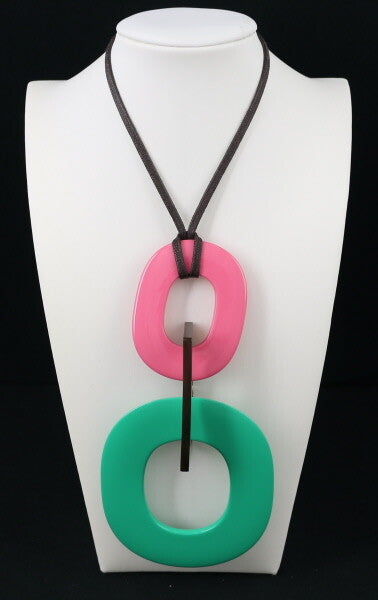 HERMES Necklace Isthme Pink Green Long Buffalo