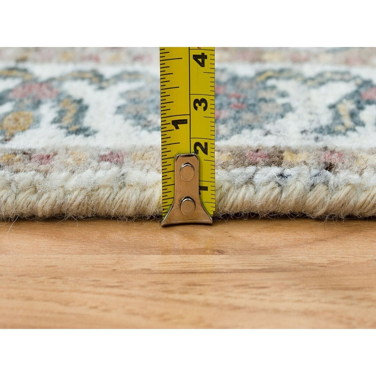 2'7"X18' Ivory Hand Knotted Flower Rosettes Border Xl Runner Oriental Rug