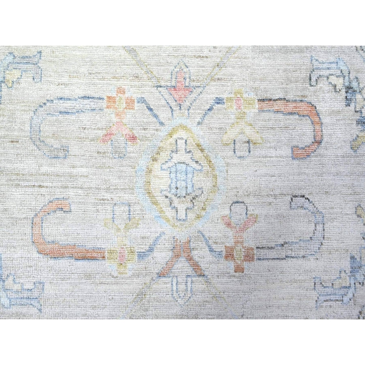 9'10"X13'6" Alabaster White Afghan Angora Oushak Wool Hand Knotted Rug