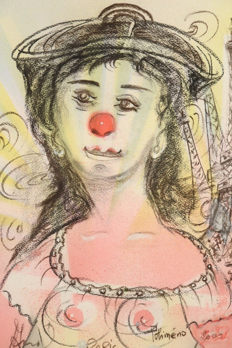 Polimeno 2004 Original Pastel Drawing "Jeune Femme La Tour Eiffel" Signed